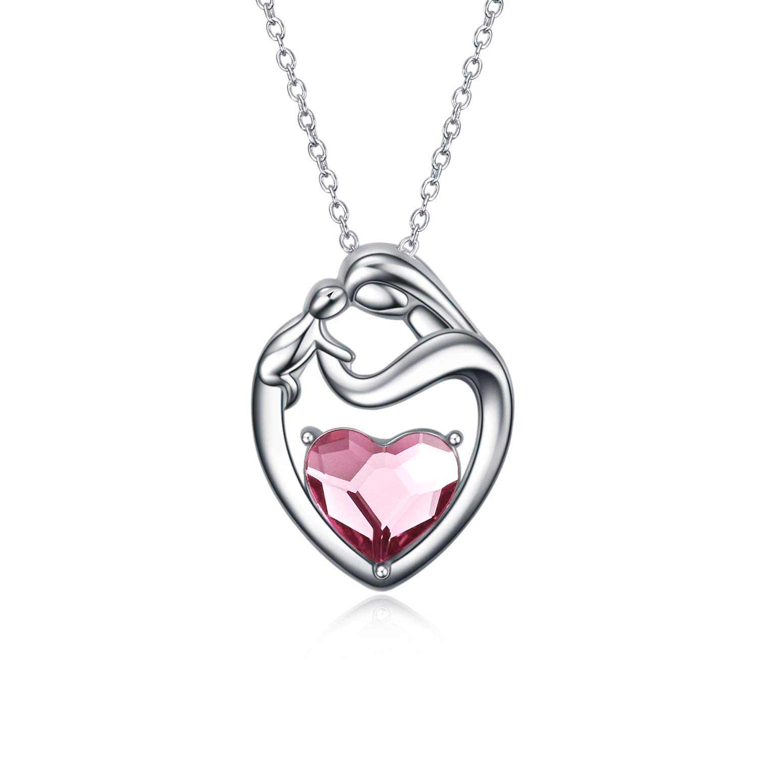 AOBOCO Sterling Silver Mum Heart Pendant Necklace, Birthday Christmas Gifts for Mum from Daughter Son (Pink) — image 1
