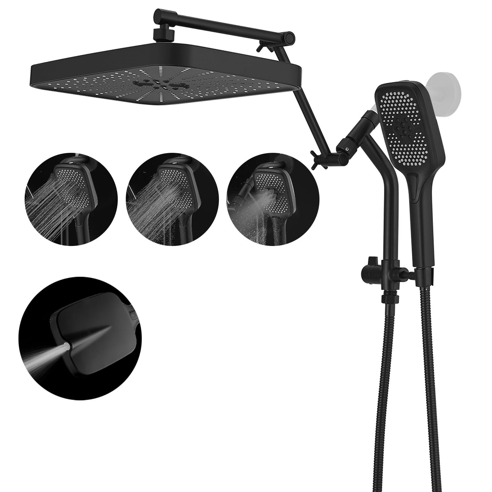 Photo 1 of Psylc 14" High Pressure Rain/Rainfall Shower Heads With Handheld Spray Combo (3+1 Settings & Built-in Power Wash Mode), Double/Dual Shower Head With Handheld - Height/Angle Adjustable(Matte Black)