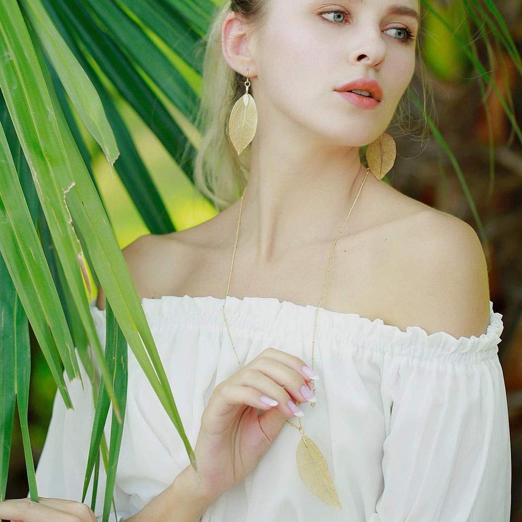 Lindames Women Fashion Leaf Pendant Pendant Necklace Drop Earrings Set Gifts Jewellery Sets