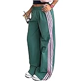 GORGLITTER Women's Low Rise Side Striped Track Pants Y2K Wide Leg Loose Baggy Parachute Going Out Palazzo Sweatpants