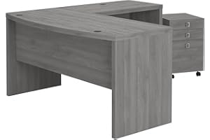 Bush Business Furniture Echo L Shaped Bow Front Desk with Mobile File Cabinet in Modern Gray, Executive Computer Table with Drawers for Home or Professional Office