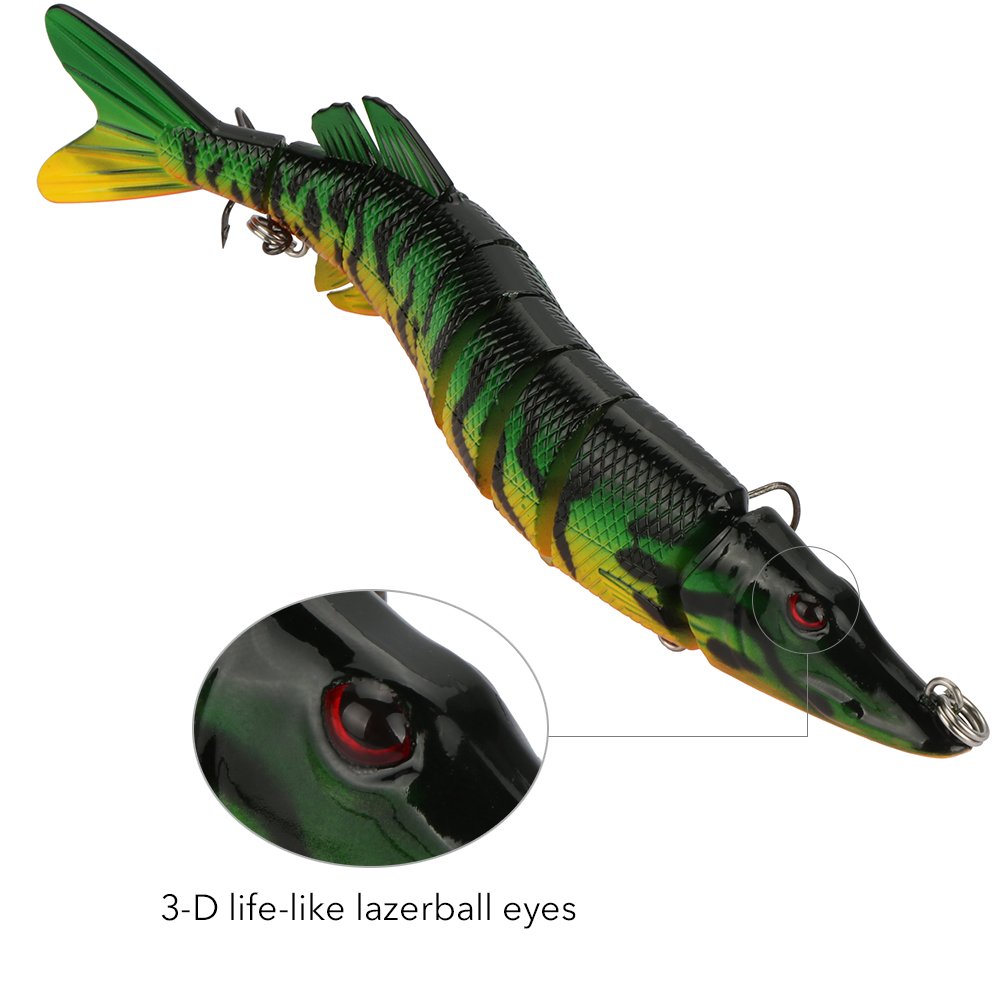 Goture Pike Muskie Multi Jointed Hard Fishing Lure Swimbaits Life-like Baits 8 Segments with Black Treble Hooks for Freshwater Saltwater Fishing (8\'\', 2.36oz)