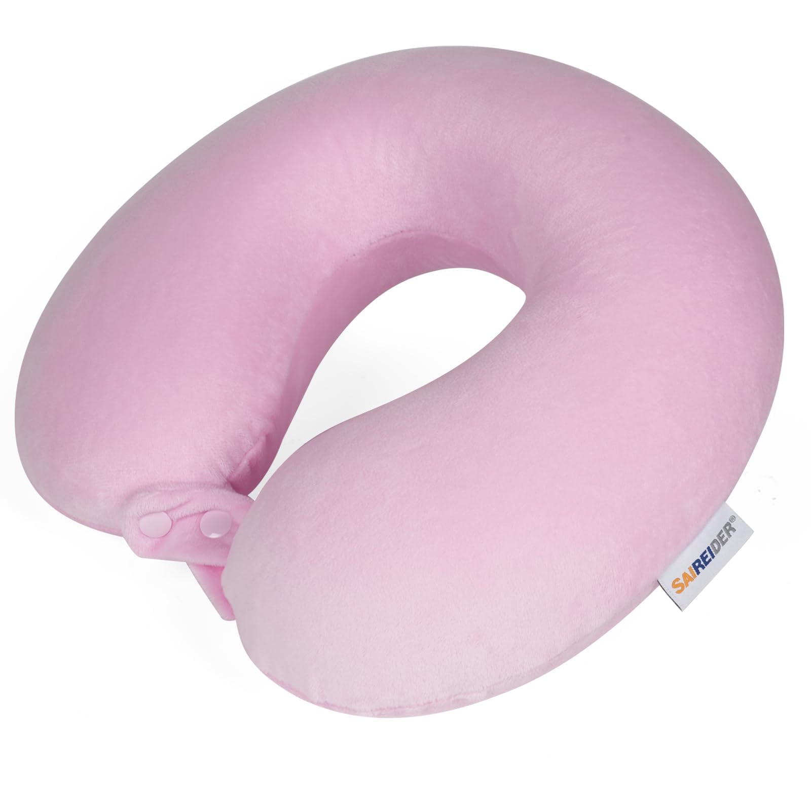 Photo 1 of SAIREIDER Travel Neck Pillow 100% Pure Memory Foam Airplane Pillow for Head Support,Soft Adjustable Pillow for Plane, Car & Home Recliner (Pink)