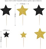 Gidobo 40th Birthday Cake Topper Black Gold Glitter Stars Men Women Party Decor view 3
