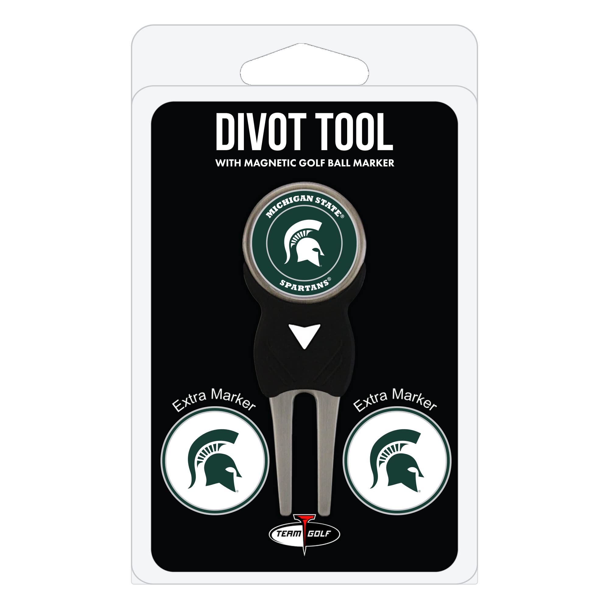 Team Golf NCAA Michigan State Spartans Divot Tool Pack With 3 Golf Ball Markers Divot Tool with 3 Golf Ball Markers Pack, Markers are Removable Magnetic Double-Sided Enamel