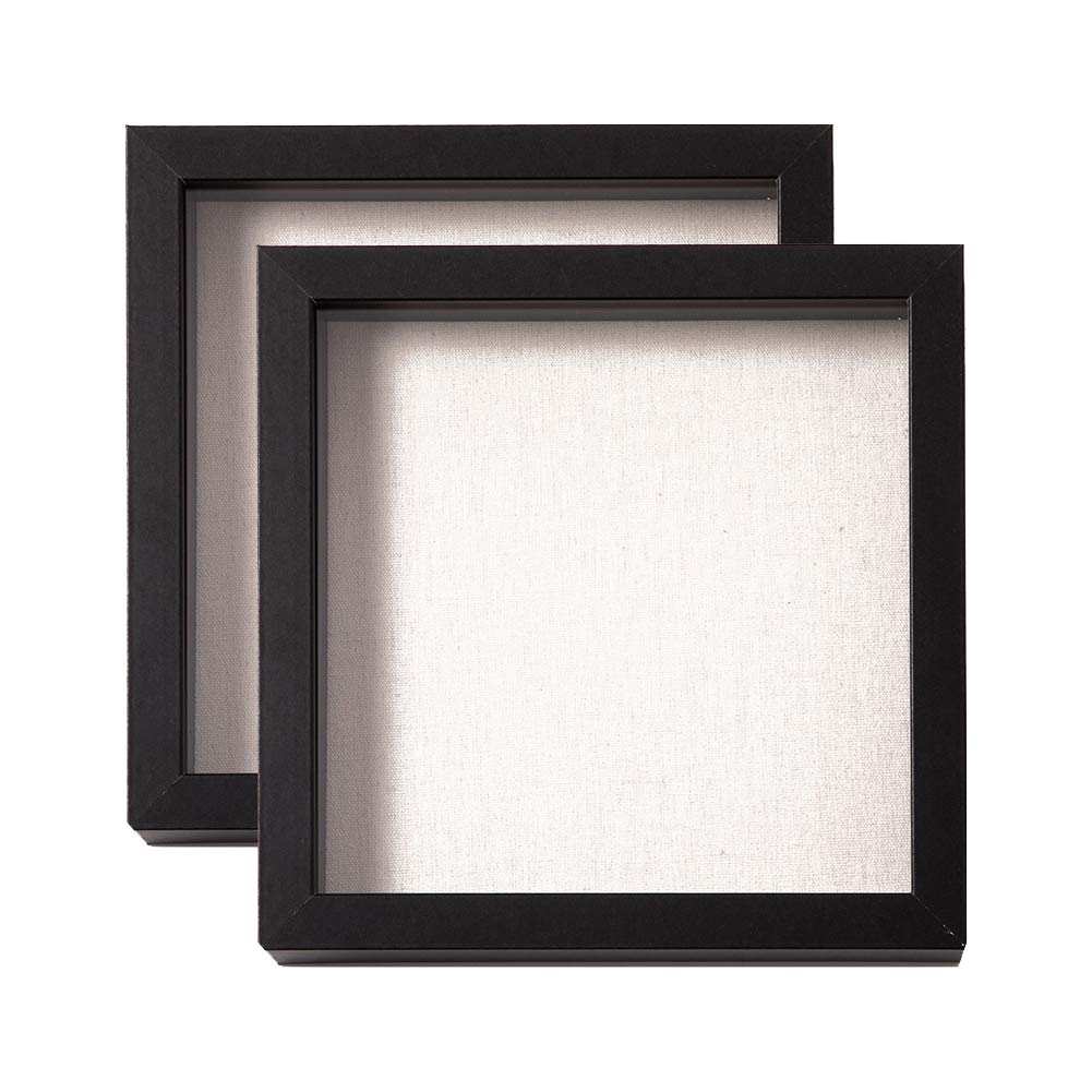 Muzilife Deep Box Photo Frame, Engineered Wood, 8x8 inches, Black, 2pcs Set