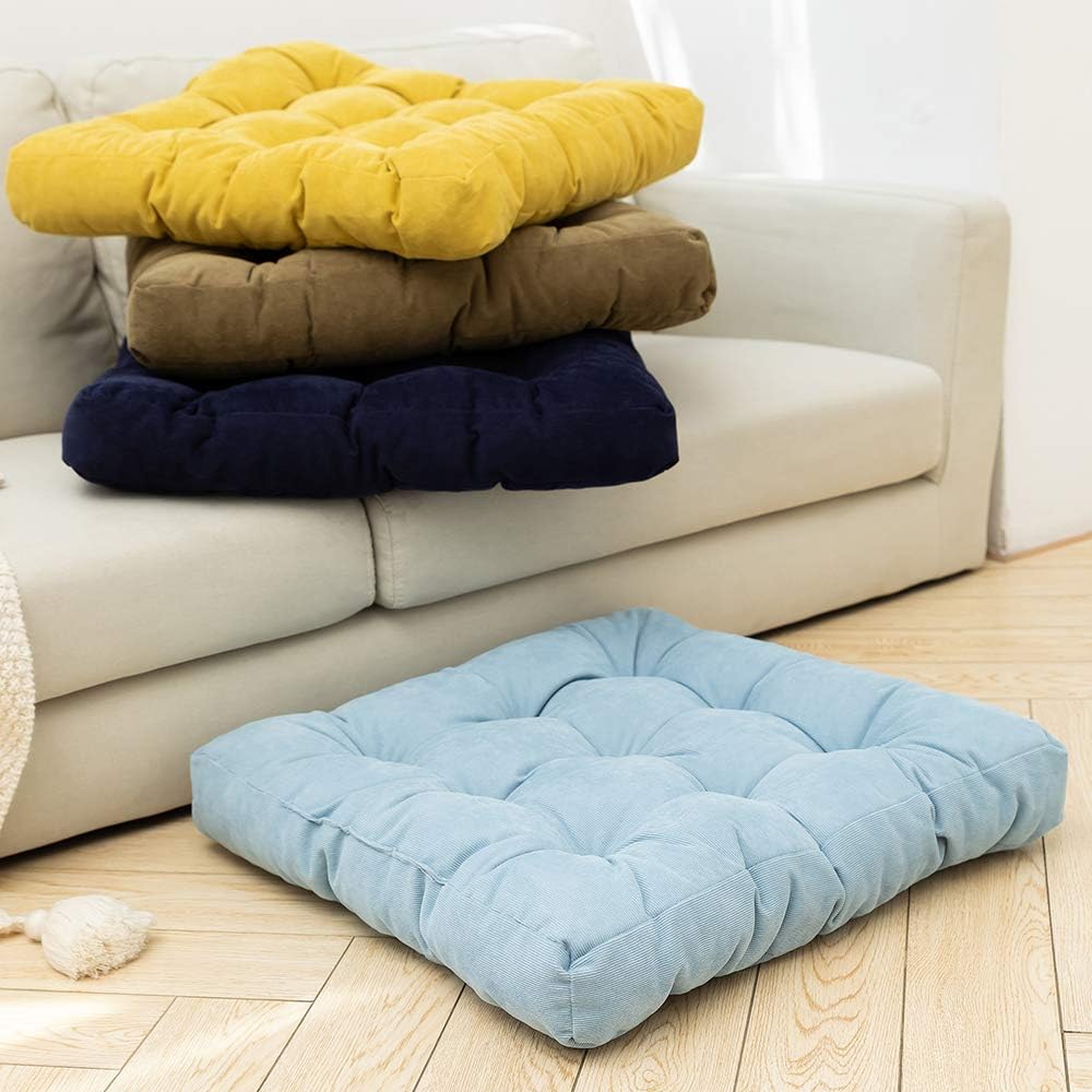 HIGOGOGO Floor Pillow, Square Meditation Pillow for Seating on Floor Solid Thick Tufted Seat Cushion Meditation Cushion for Yoga Living Room Sofa Balcony Outdoor, Navy, 22x22 Inch: Furniture & Decor