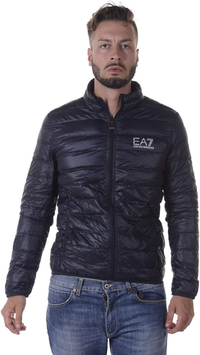 Emporio ArmaniMens Ea7 Down Jacket In Navy- Horizontal Quilted Design