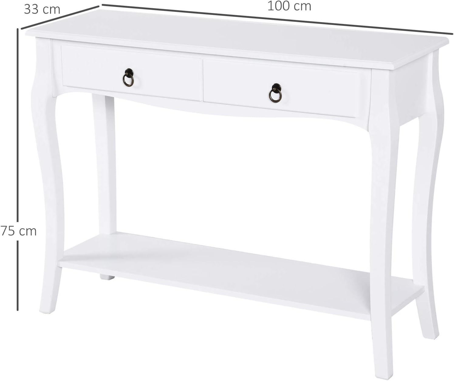 HOMCOM Console Table Modern Sofa Side Desk with Storage Shelves Drawers for Living Room Entryway Bedroom Ivory White - Image 3