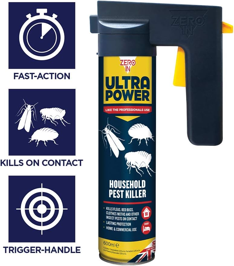 Zero In ZER558 600 ml Ultra Power Household Pest Killer (Controls Fleas, Bed Bugs and Clothing Moths, Professional Strength), Blue - Image 3