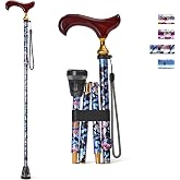 Rehand Walking Cane for Women &amp; Men - 5 Level Adjustable Height，Foldable，Lightweight，Floral，Wooden Handle ，Collapsible Walking Sticks for Seniors &amp; Adults