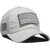 USA Flag Hat White Detachable Patch Micro Mesh Tactical Cap