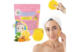 EPJJI 2024 New Acid and Turmeric Cleansing Pads, Upgrade Turmeric Kojic Acid Cleansing Pads for Face, Kojic Acid and Turmeric Cleansing Pads Compressed Facial Sponges for Cleansing Exfoliating, 40Pcs