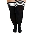 YELAIVP Plus Size Thigh High Socks Extra Large Stripe Over Knee High Stockings for Women