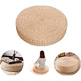 HOMDO Coussin Japonais Naturel Pouf Rond Rotin, Tissé à La Main, Coussin De Yoga, Diamètre 50cm/Épaisseur 17cm, Pour N'importe Quel Décor