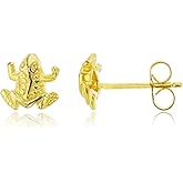 Yellow Gold Plated 925 Sterling Silver Polished Frog Stud Earrings for Women | 7.5mm Gold Plated Hypoallergenic Studs