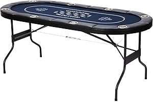 JOPHUN Foldable Poker Table-8 Player Texas Hold'em Table, No Assembly Needed, Equipped with Cup Holders, Perfect for Homes, Parties, Game Rooms, Stylish Blue Design