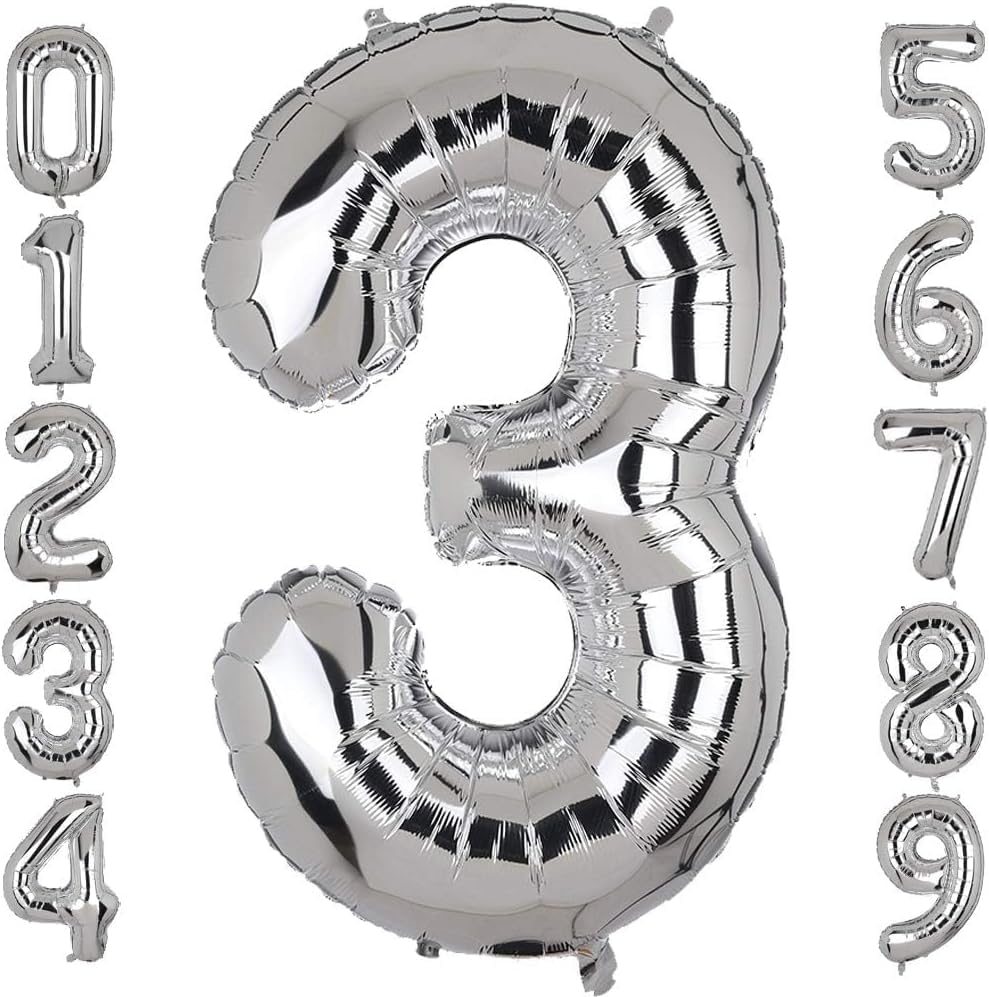 40 Inch Large Foil Number 3 Balloons Silver Big Mylar Helium Balloon Birthdays Party Decorations Supplies?Silver 3?