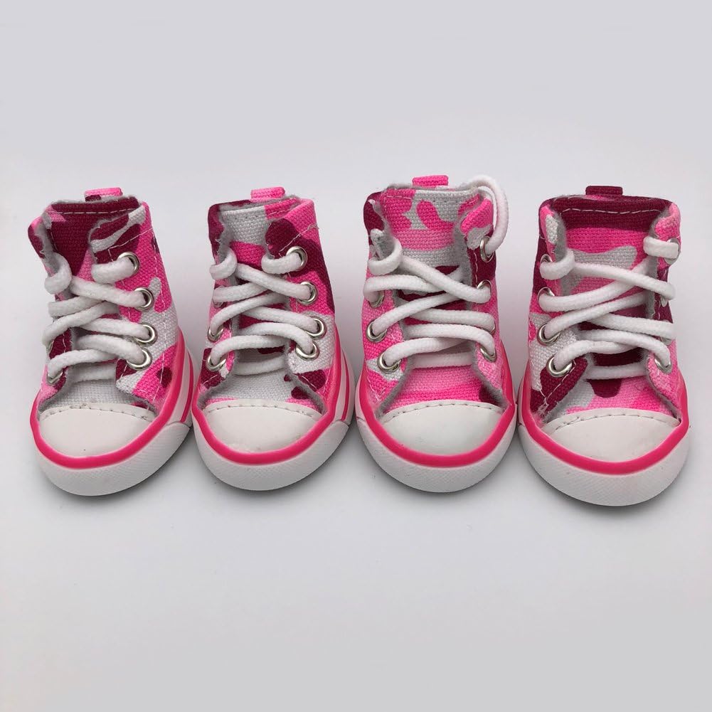 PetFavorites Cute Puppy Pet Dog Sporty Shoes Lace up Blue or Pink Canvas Dog Boots Nonslip Dog Booties Sneaker for Teacup Chihuahua Yorkie, Pack of 4.