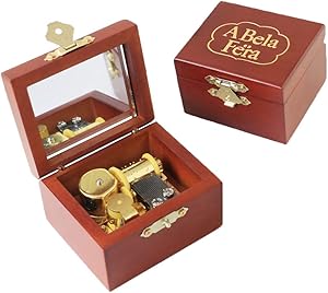 Wind up Muisc Box Beauty and The Beast Carved Wood Musical Box with Mirror for Christmas,Birthday,Valentine's Day