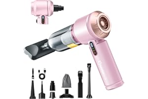 SakerPlus 17500Pa Cordless Handheld Car Vacuum 4-in-1 Mini Vacuum Cleaner with LED Display 40min Runtime Multi Nozzles Rechargeable and Portable for Home,Office,Outdoor (Pink)