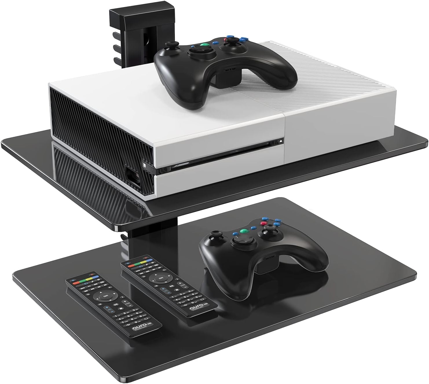 Photo 1 of PERLESMITH Floating AV Shelf Double Wall Mount Shelf - Holds up to 16.5lbs - DVD DVR Component Shelf with Strengthened Tempered Glass - Perfect for PS4, Xbox, TV Box and Cable Box, Black (PSDSK2)