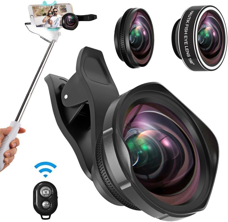 HD Cell Phone Camera Lens, 3 in 1 Clip-On Smartphone Lens Kit, 0.6x Wide Angle Lens + Macro Lens + Fisheye Lens compatible for iphone x, iphone 8/7 plus / 6s plus & Samsung Android