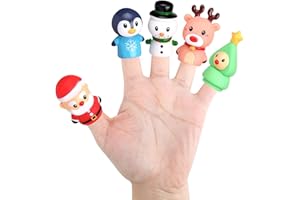 CCINEE 5 Pieces Christmas Finger Puppets Toys for Kids Elk Santa Claus Snowman Christmas Tree Character Party Favors Goodie Bag Fillers