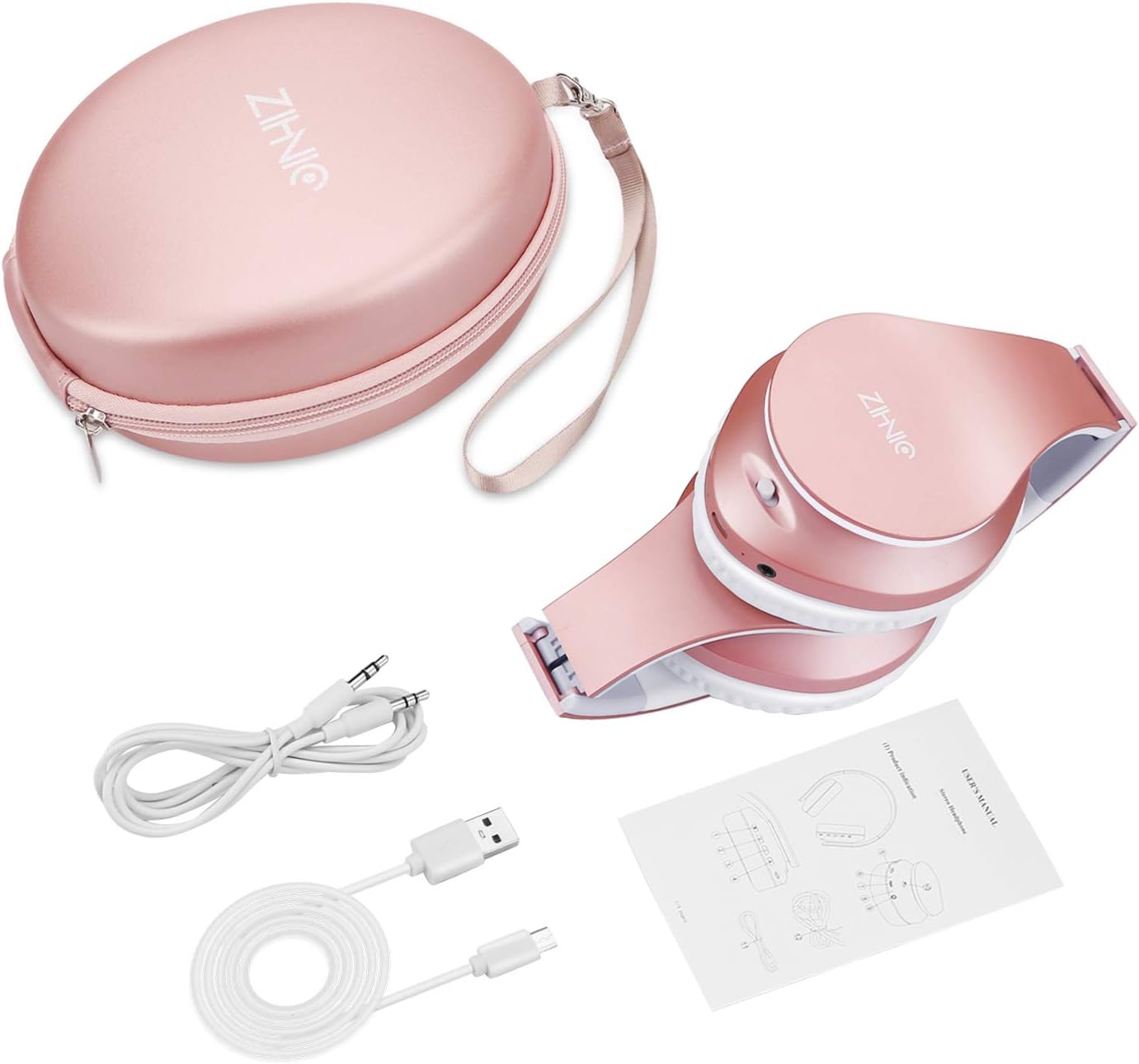 Bluetooth Over-Ear Headphones, Zihnic Foldable Wireless and Wired Stereo Headset Micro SD/TF, FM for Cell Phone,PC,Soft Earmuffs &Light Weight for Prolonged Waring (Rose Gold)
