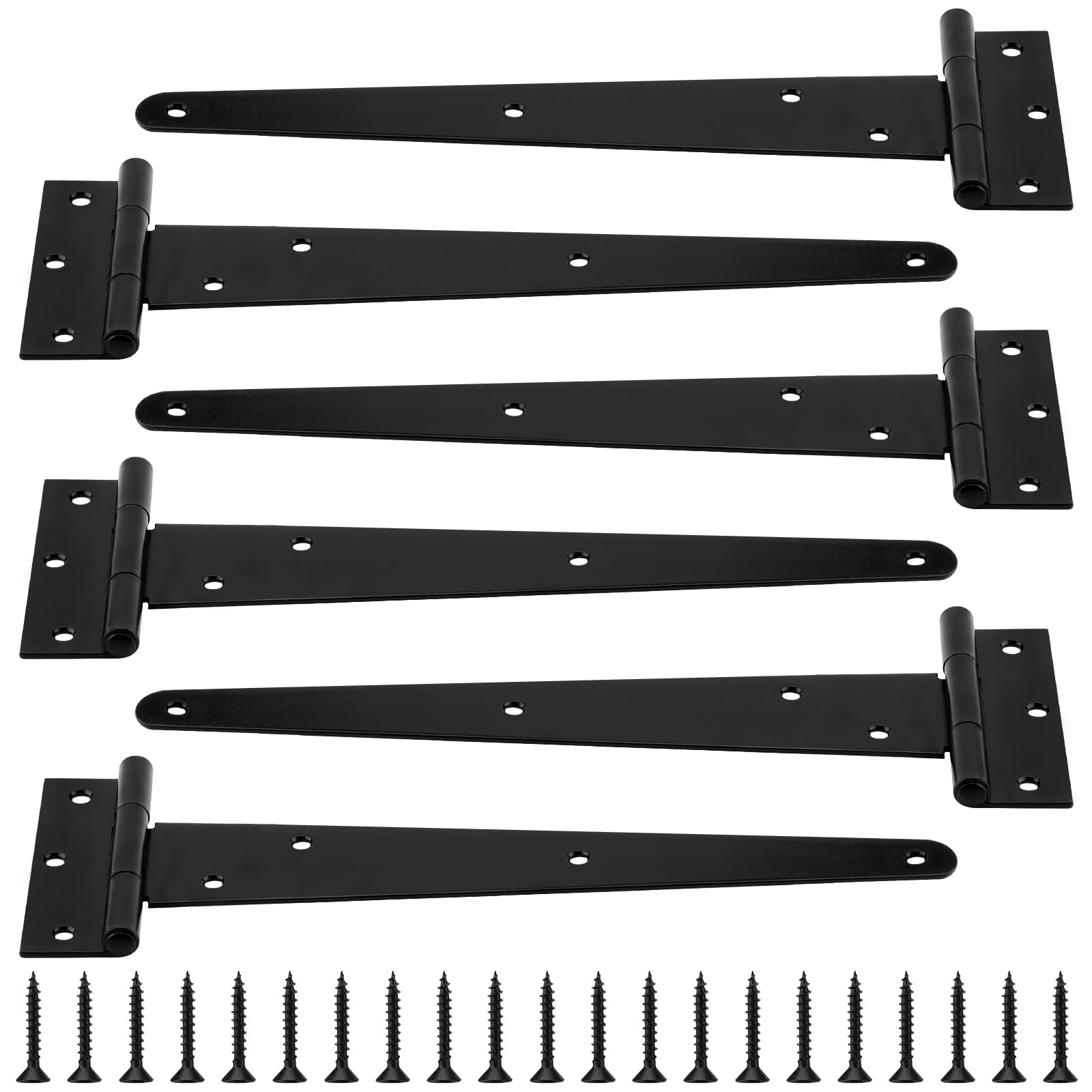 MAKTSAM 6PCS 12 Inch/30cm T Strap Hinges, 2.5m Extra Thickened Heavy Duty Metal T Hinge with Screws, Black Garden Gate Hinges for Domestic Garden Gates, Barn Doors and Shed Doors