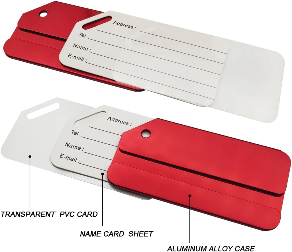 Aluminum Luggage Tag for Luggage Baggage Travel Identifier by Ovener (Red 2 Pcs) - Image 3