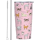 Perinsto Cute Dogs 20oz Travel Tumbler With Lid And Straw, Doodle Style Pink Stainless Steel Tumblers Insulated Coffee Cup Mug Gift For Men Women