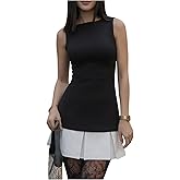 GORGLITTER Women's Bodycon Mini Dress Pleated Ruffle Hem Color Block Sleeveless Bubble Business Party Going Out Dresses