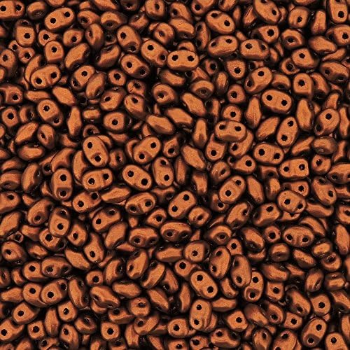 Czech Miniduo Two-hole Seed Beads Mini Duo 2mm X 4mm Crystal Bronze Fire Red 8 Grams Tube