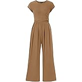 PRETTYGARDEN Summer Jumpsuits for Women Dressy 2026 Ribbed Cap Sleeve Wide Leg Pants Rompers Elegant Casual One Piece Outfits