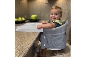 ATHRADIES Hook on High Chair for Baby with Removable Dining Tray,Clip on High Chairs for Babies and Toddlers, High Chair That Attaches to Table, Portable Travel High Chair with Carrying Bag,Grey