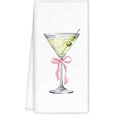 OINDADE Martini Decor Bow Kitchen Towels, Gifts for Martini Lovers Hand Towels, Pink BowMartini Dish Towel Tea Towel for Kitchen Home Bar Decorative, Coquette BowMartini Bar CartDecor, 16x24In