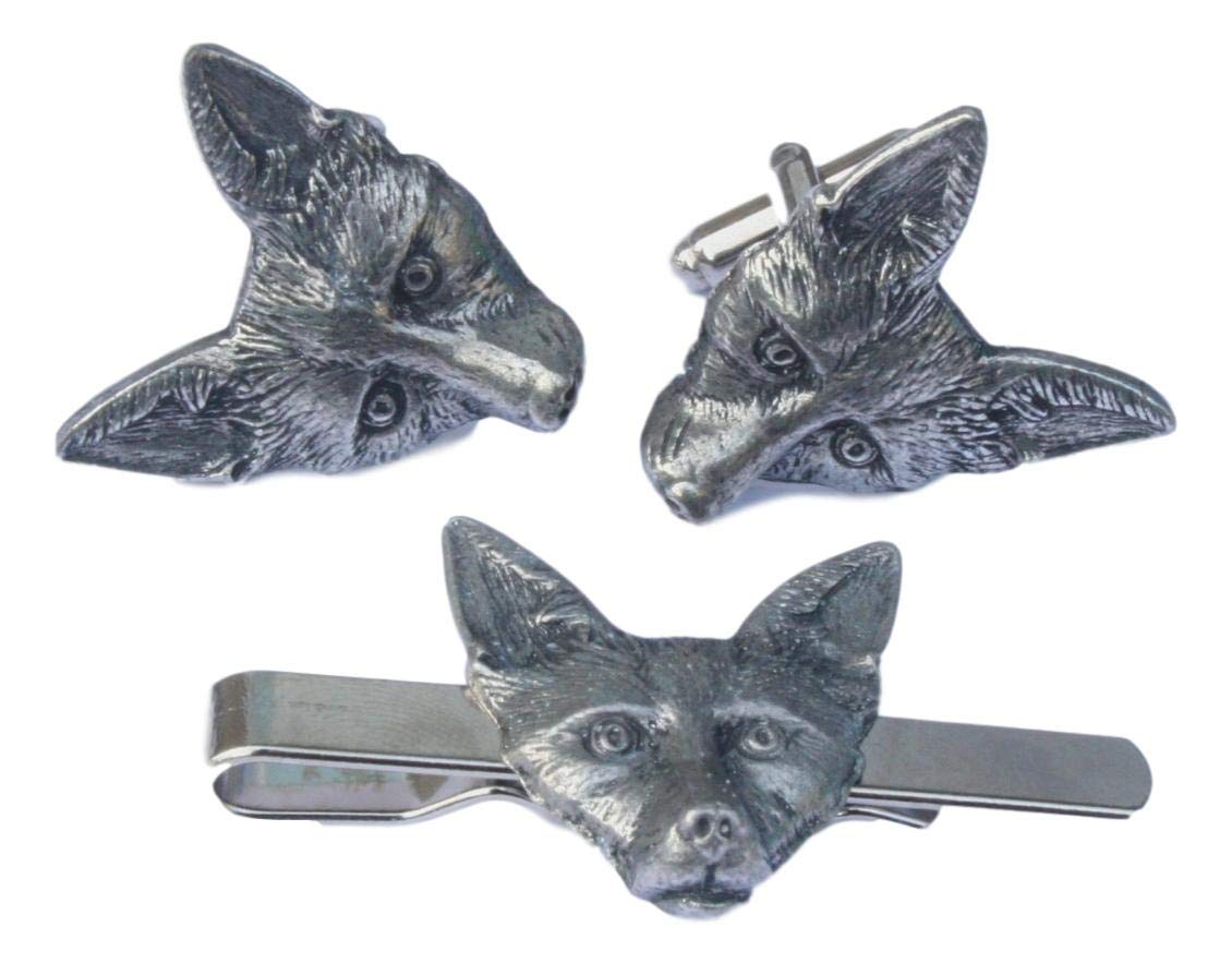 Fox Face Cufflinks and Tie Bar Slide Hunting Gift Set