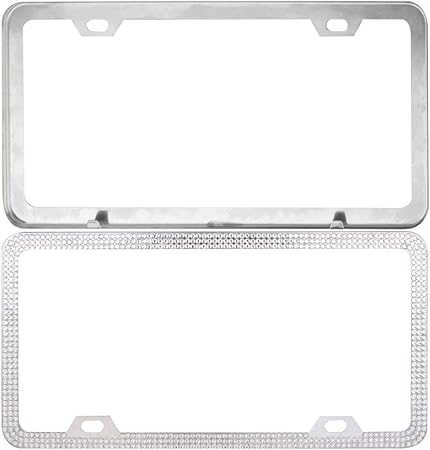 Amazon Ledmomo ナンバープレートフレーム 車用 手作りブリンブリンキラキララインストーンステンレス鋼金属ナンバープレート フレームタグホルダー付き18ピースネジ用車両自動2ピース ポケット ケース カバー 車 バイク