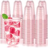 16oz Disposable Stemless Glasses,PET Disposable Drinking Cups,Cold Party Clear Plastic Wine Glasses for Parties Birthday,Wedding,Meeting,Christmas Party Supplies (100, Pink)