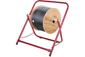 AdirPro Durable Single Axle Cable Caddy - Commercial Industrial Grade Steel Wire Dispenser - Compact Design Holds Cable Reels Up to 20" Diameter and 100 lb Capacity - Red