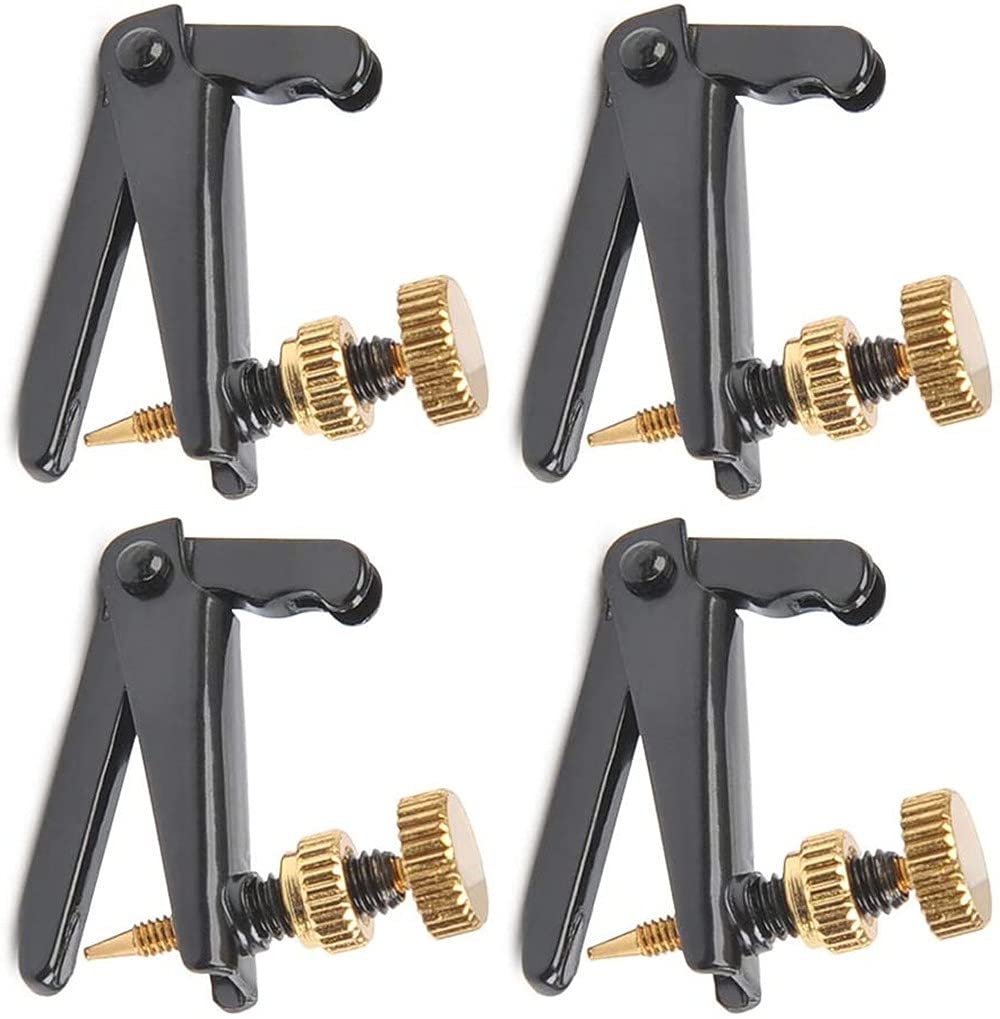 LATRAT 4 Pack Violin Fine Tuners for 4/4-3/4 Violin Metal Thong Adjuster Nickel Plated Anti Rust for Violin Accessories, Black, Gold