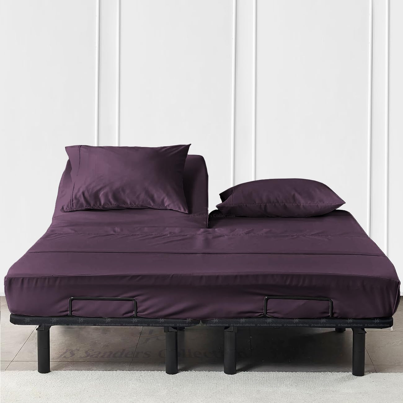 Photo 1 of JS Sanders Collection 600TC Flex Top Cal-King Sheets for Sleep Number Bed - 100% Cotton 4 Pcs Top Split Sheets for Adjustable Bed, Cal-King 34 Inch Down Plum -18 Inch Deep