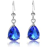 RIZILIA Dangle Drop Pierced Earrings with Pear Cut CZ [7 Colors available] in White Gold Plated, Simple Modern Elegant