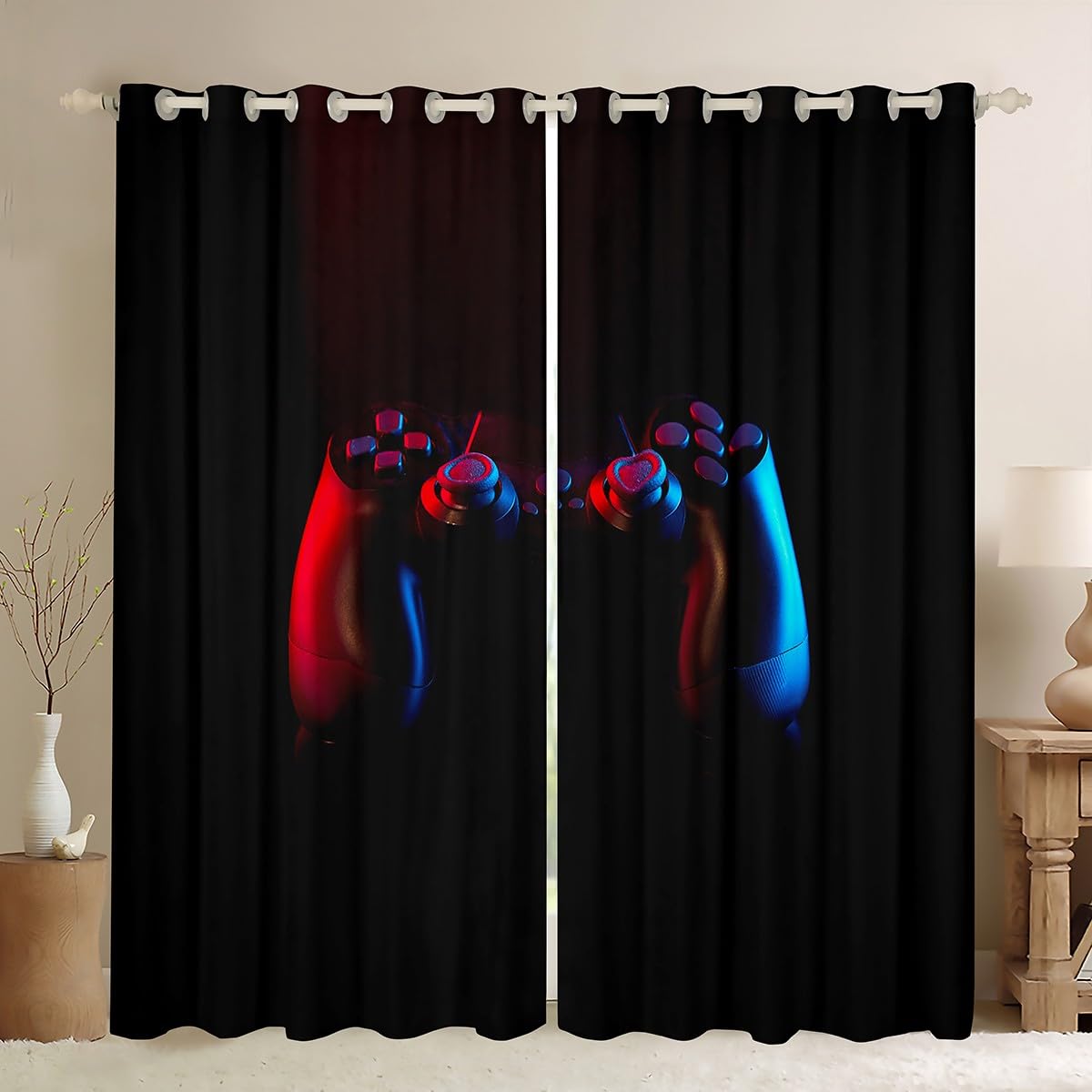 Loussiesd Gamer Curtains for Boys Bedroom Gaming Room Decor Curtain Teens Kids Playing Video Game Window Treatments Drapes with Grommets W46*L72 Inches Black