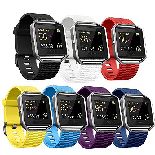 Fitbit Blaze Accessories Classic Band Large, Otmake Soft Silicone Replacement Sport Strap Band with Quick Release Pins for Fitbit Blaze Smart Fitness Watch, Frame Not Included (6.7"-8.1")7pcs