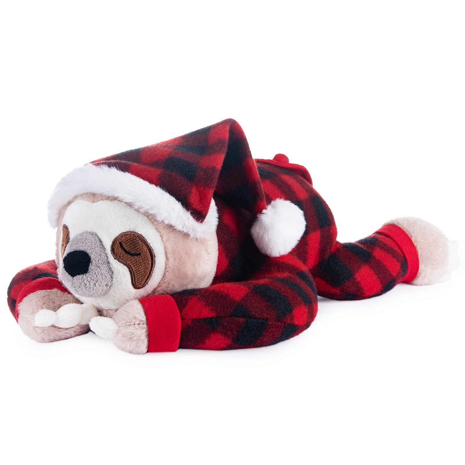 My OLi Christmas Teddy 38cm/15 Sloth Stuffed Animal Three Toed Sloth Wearing Pajamas and Nightcaps Cute Soft Toy Best Bedtime Friends Gifts for Babies Kids Girls Boys