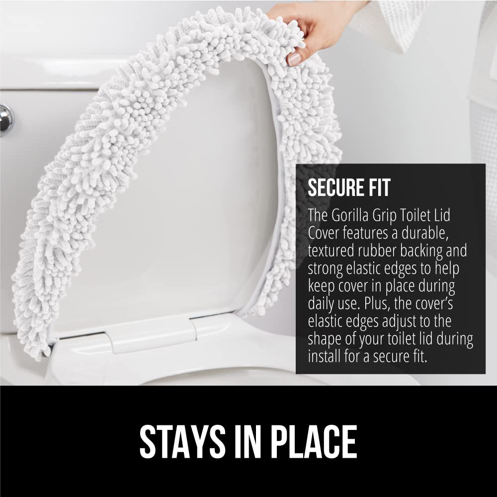 Gorilla Grip Soft Chenille Bathroom Toilet Lid Cover, Machine Washable