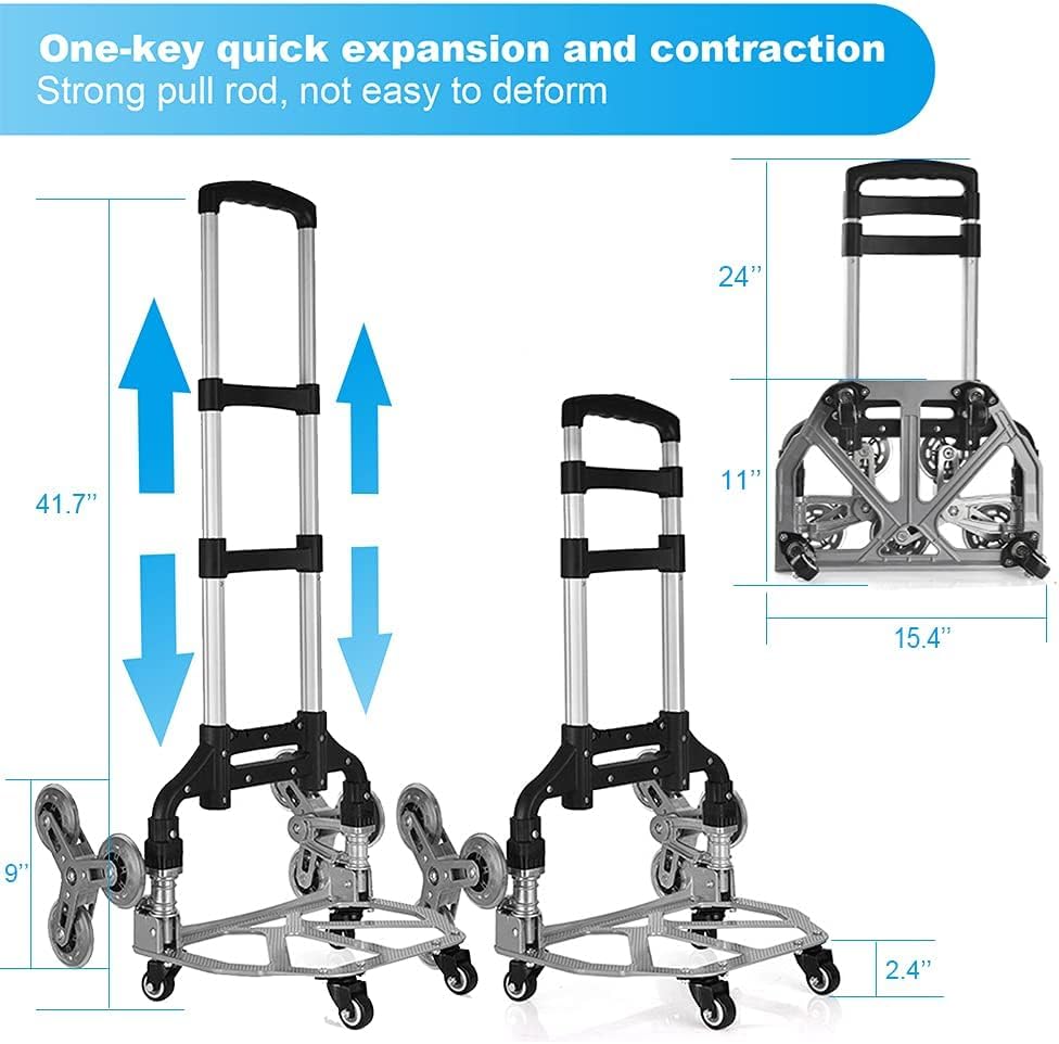 Stair Climbing Hand Truck Dolly, Shopping Cart Trolley with Stair Climbing Wheels and Removable Waterproof Canvas Bag, Aluminum Alloy Luggage Package Delivery