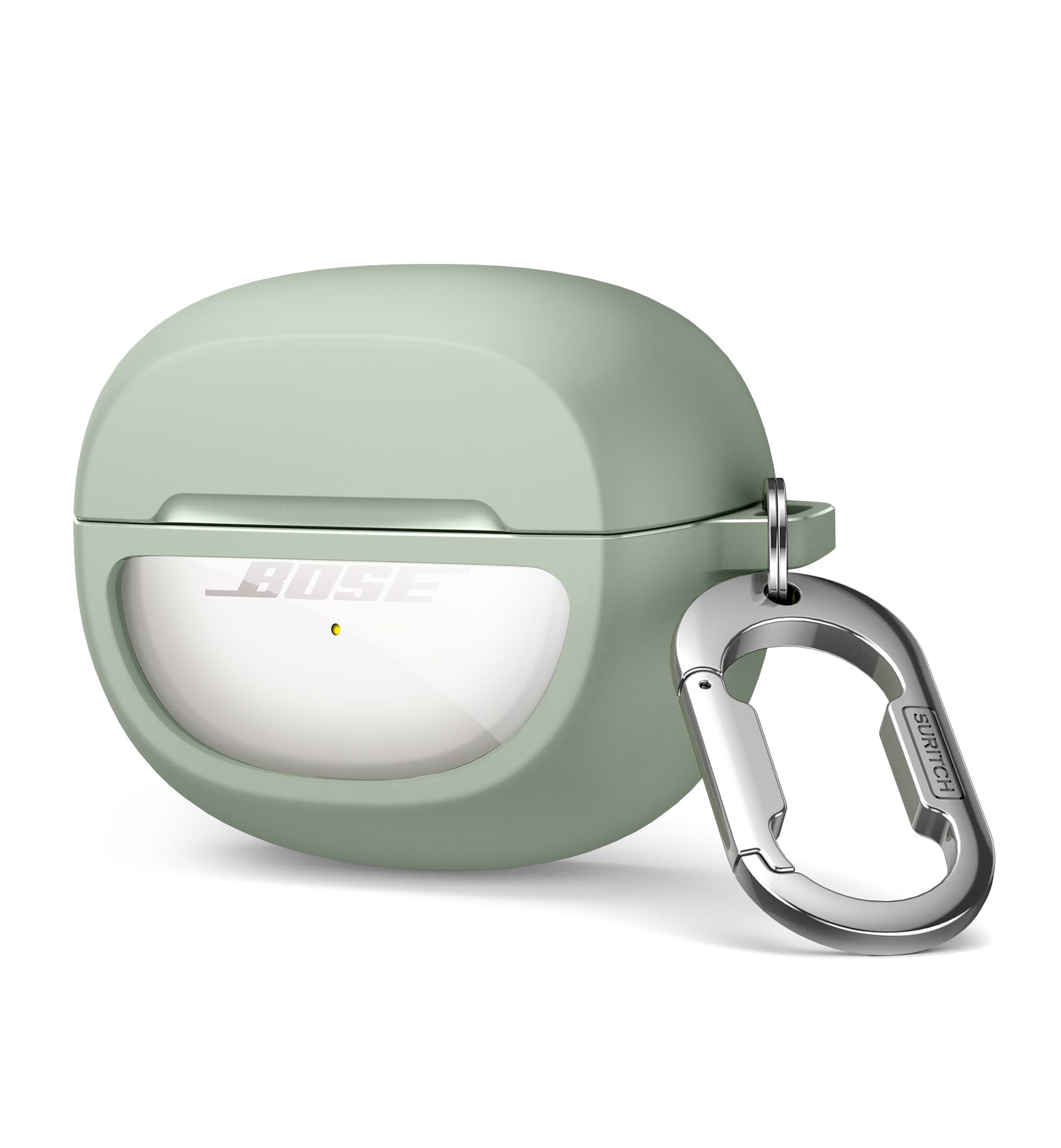 SURITCH Clear Case Compatible with New Bose Ultra Open Earbuds (2024), Durable Full-body Shockproof TPU Protective Case with Carabiner & Key Ring & Transparent Logo Window(Green)